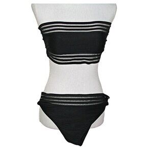 2 Piece Bandeau Bikini Set Womens Black Comfort Stretch Strapless Size Medium